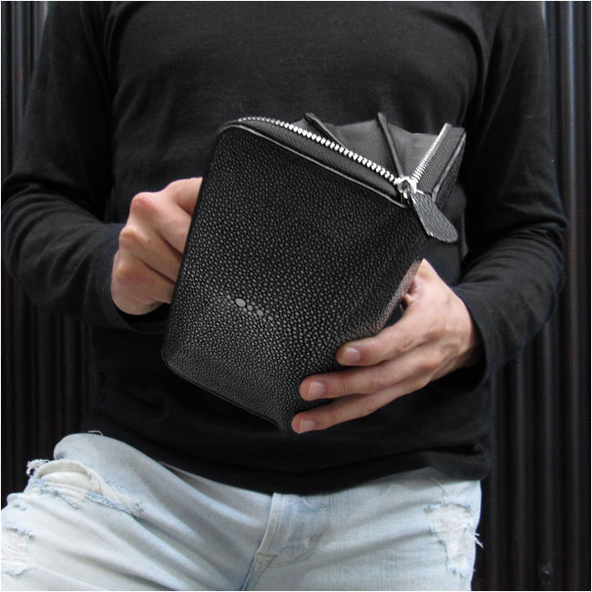 【現品限り】銀スリ メンズ 長財布 スティングレイ エイ革 ラウンドファスナー 銀スリ メンズ 長財布 スティングレイ エイ革 ラウンドファスナー