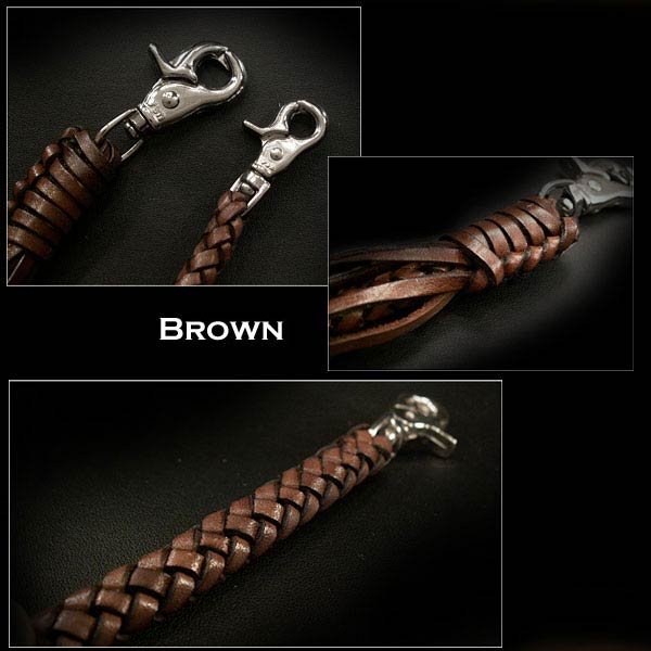 レザーウォレットチェーン　28cm　ショートウォレットチェーン　ダークブラウン Genuine Leather Wallet Chain Braid  Strap Dark Brown WILD HEARTS Leather&Silver(ID （ID 0071r21）