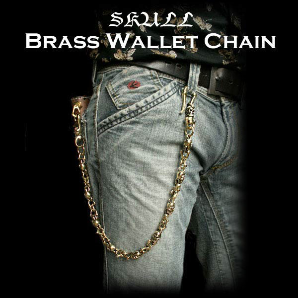 真鍮 ウォレットチェーン スカル ドクロ 髑髏 バイカー＆ロック Solid Brass SkullBones Wallet Chain Key  Chain WILD HEARTS LeatherSilver (ID wc2448r6)