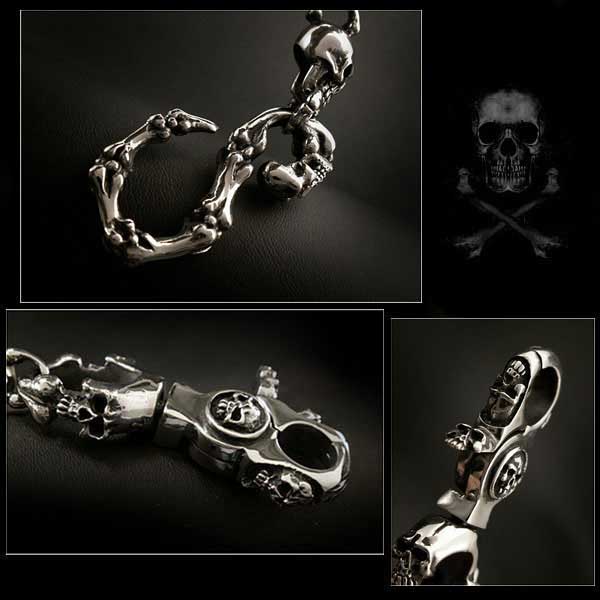 ウォレットチェーン　スカルウォレットチェーン　スカル/ドクロ/髑髏　メンズ/アクセサリー Skull&Bones Wallet Chain Key  Chain German Silver WILD HEARTS Leather&Silver (ID wc2114r6)