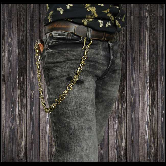 真鍮 ウォレットチェーン スカル ドクロ 髑髏 バイカー＆ロック Solid Brass SkullBones Wallet Chain Key  Chain WILD HEARTS LeatherSilver (ID wc2448r6)