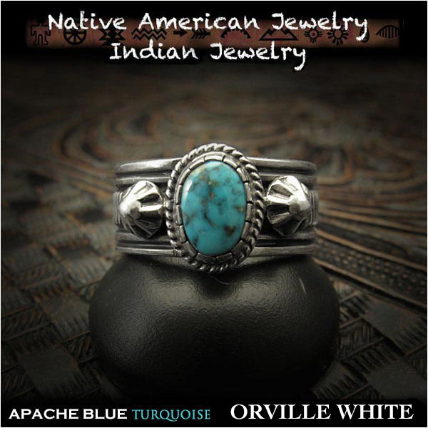 新品　オーヴィル・ホワイト/Orville White　リング　23号　アパッチブルー　ターコイズ　 インディアンジュエリー　シルバー925　ナバホ族  Orville White ring USA size#11 Apache Blue Turquoise Indian Jewelry 